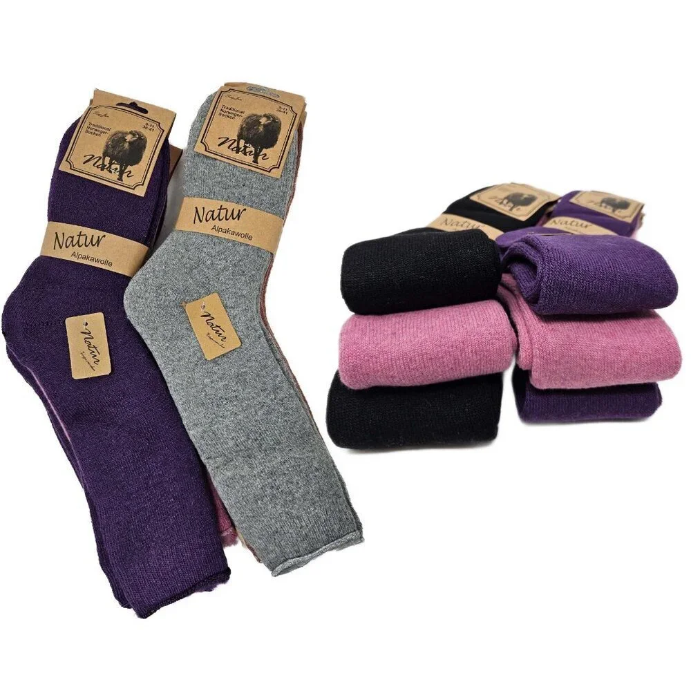 Women Winter Socks Alpaca Wool Solid Warm Boot Casual Thermal Thick 9-11 6 Pairs